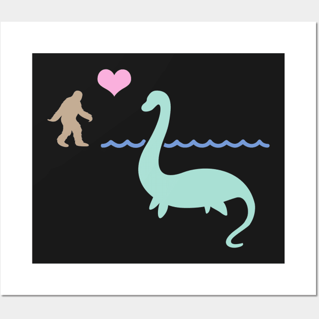 Bigfoot & Loch Ness Monster In Love Wall Art by MeatMan